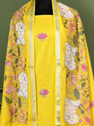 Indiehaat | Pure Linen Embroidered Suit Set Yellow