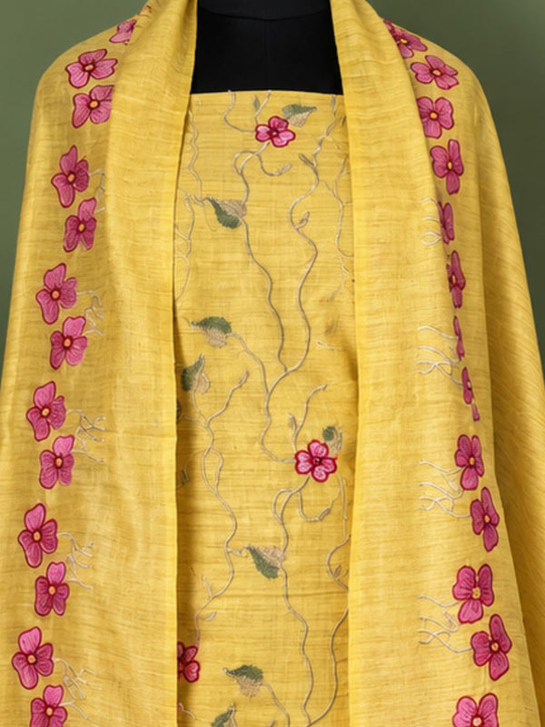Indiehaat | Pure Linen Embroidered Suit Set Yellow