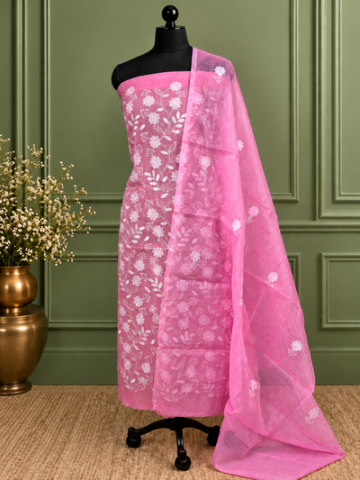 Phuljhari Kota Doria Gota Patti Suit Set (T+D) Bright Pink
