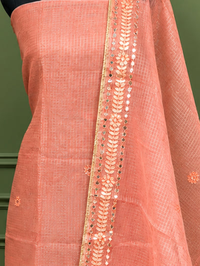 Indiehaat | Kota Doria Gota Patti Embroidered Suit Peach