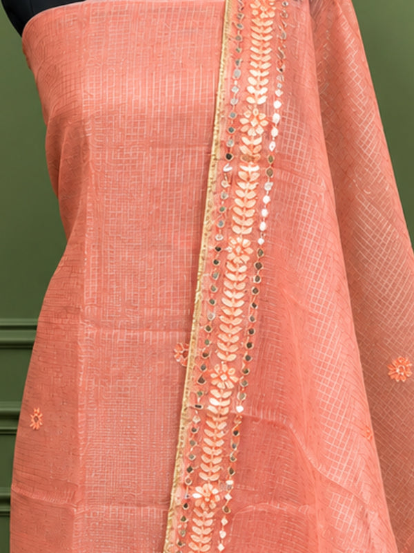 Indiehaat | Kota Doria Gota Patti Embroidered Suit Peach