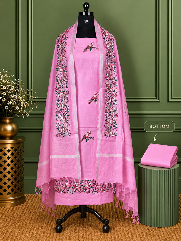 Indiehaat | Pure Linen Embroidered Suit Set Pink