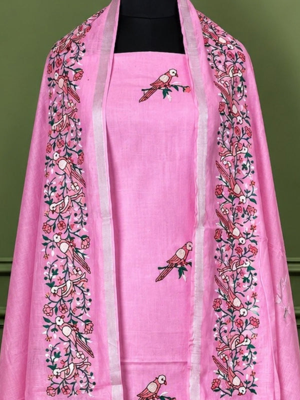 Indiehaat | Pure Linen Embroidered Suit Set Pink