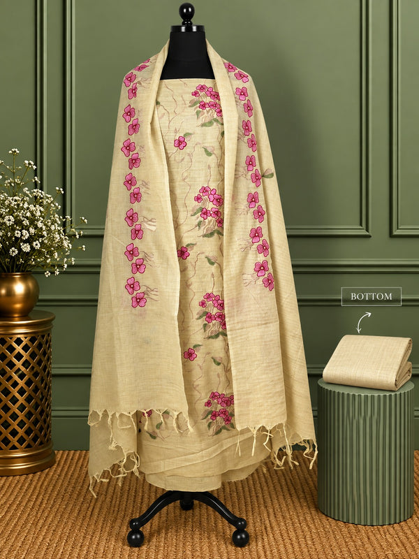 Indiehaat | Pure Linen Embroidered Suit Set Beige