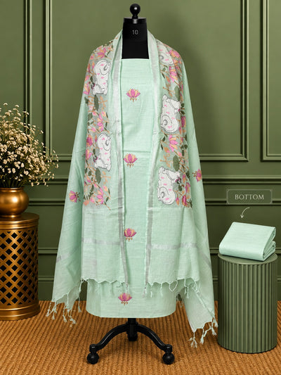 Gulshan Pure Linen Embroidered Suit (T+B+D) Pale Green