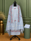 Indiehaat | Pure Linen Embroidered Suit Set Blue
