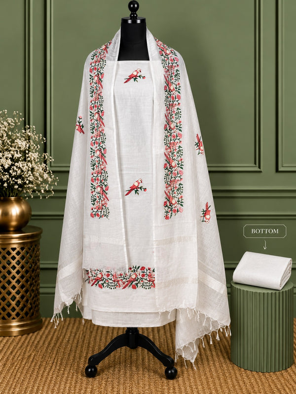 Indiehaat | Pure Linen Embroidered Suit Set White