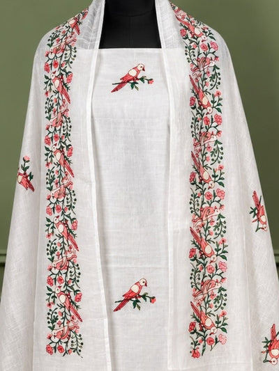 Indiehaat | Pure Linen Embroidered Suit Set White