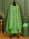 Indiehaat | Pure Linen Embroidered Suit Set Green