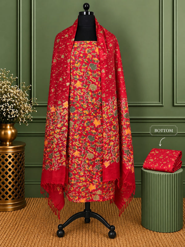 Indiehaat | Katan Silk Hand Block Printed Floral Suit Red