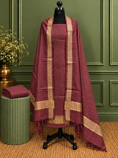 Zari Roop Kota Silk Zari Woven Suit Set Deep Maroon