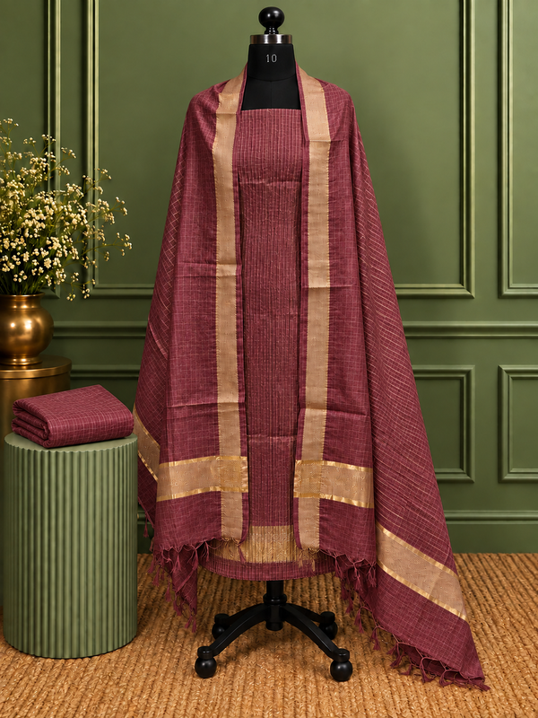 Indiehaat | Kota Silk Zari Woven Three Piece Suit Maroon