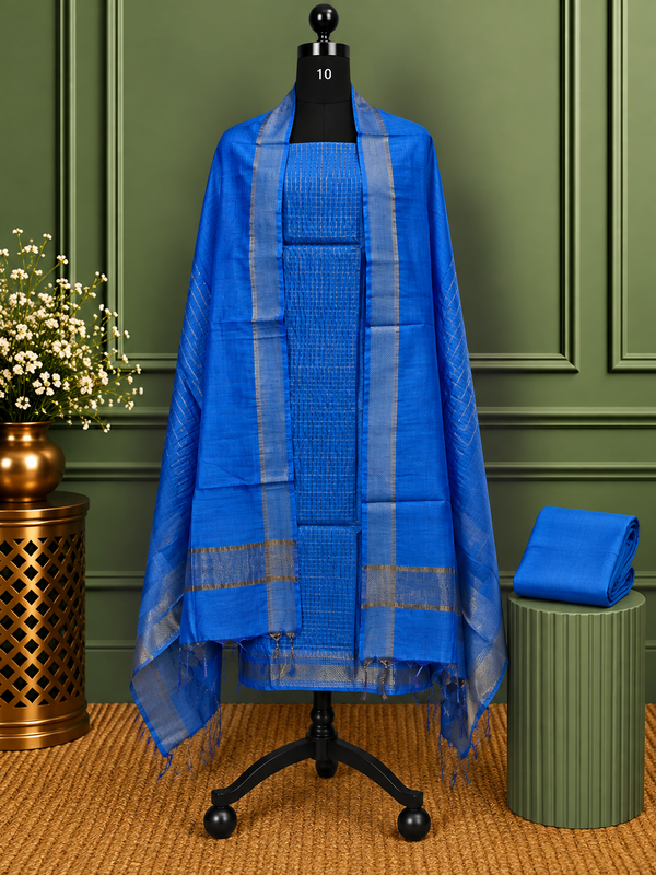 Indiehaat | Kota Silk Zari Woven Three Piece Suit Blue