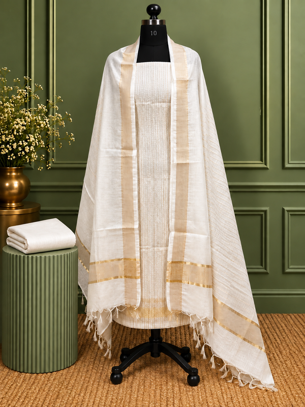 Indiehaat | Kota Silk Zari Woven Three Piece Suit White