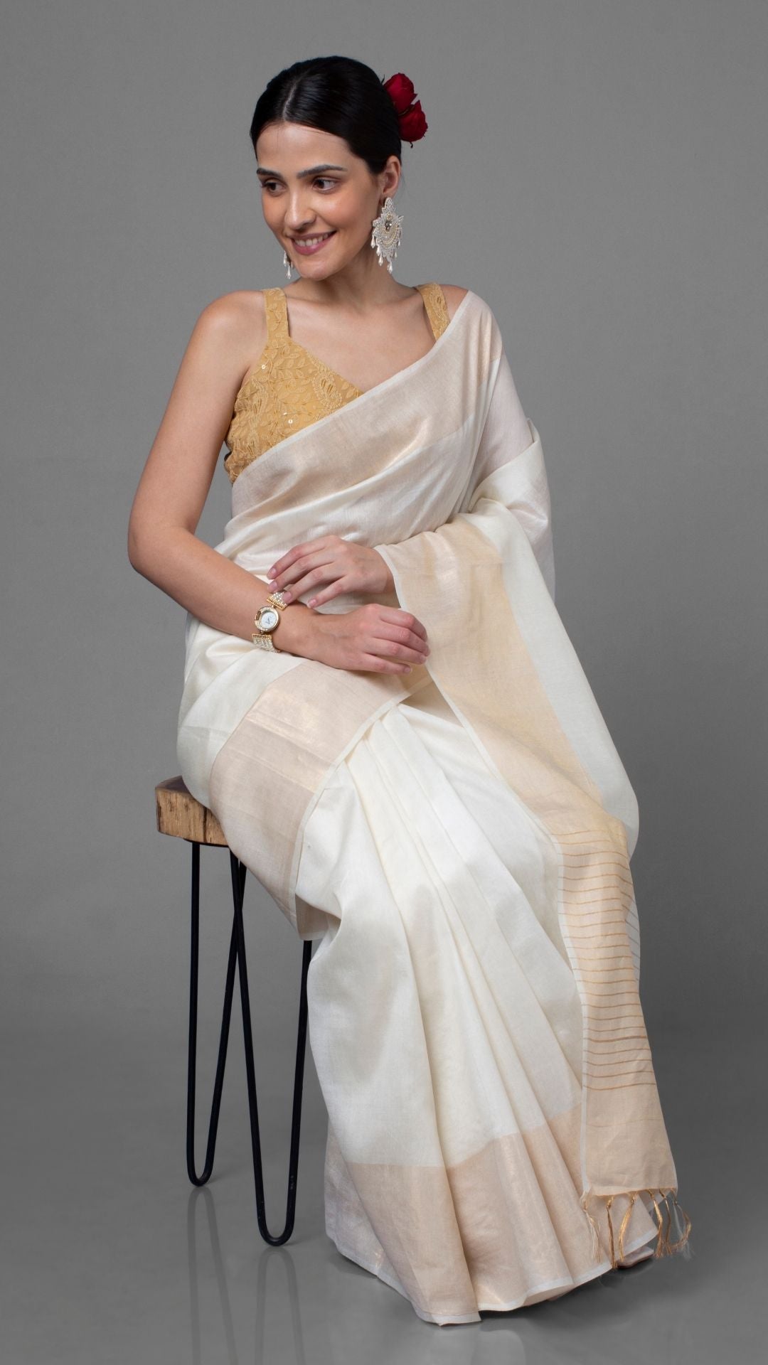 4279-Silkmark Certified Moonga Tussar White Silk Saree with Running Blouse Handcrafted