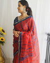Pure Silk Kota Doria Multi Tye-Dye Sarees Mahogany Red Color with running blouse-Indiehaat