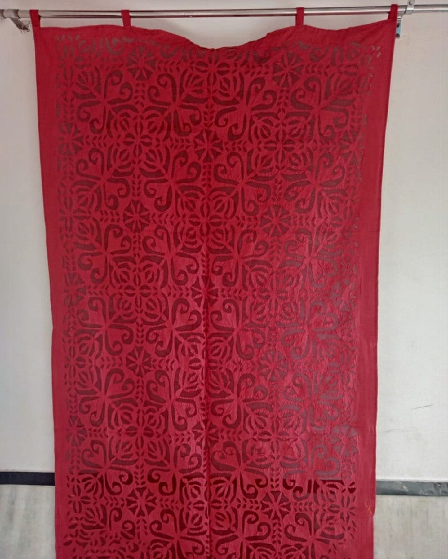 Elegant Handcrafted Red Applique Curtain