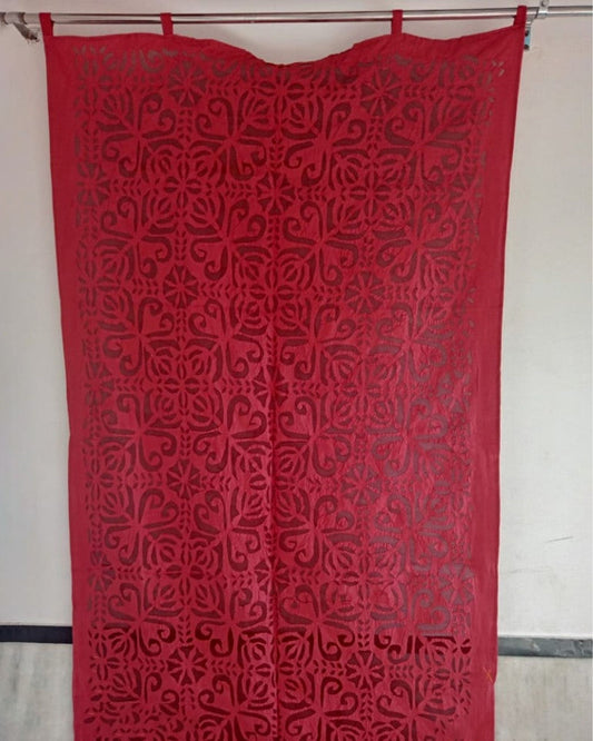 Elegant Handcrafted Red Applique Curtain
