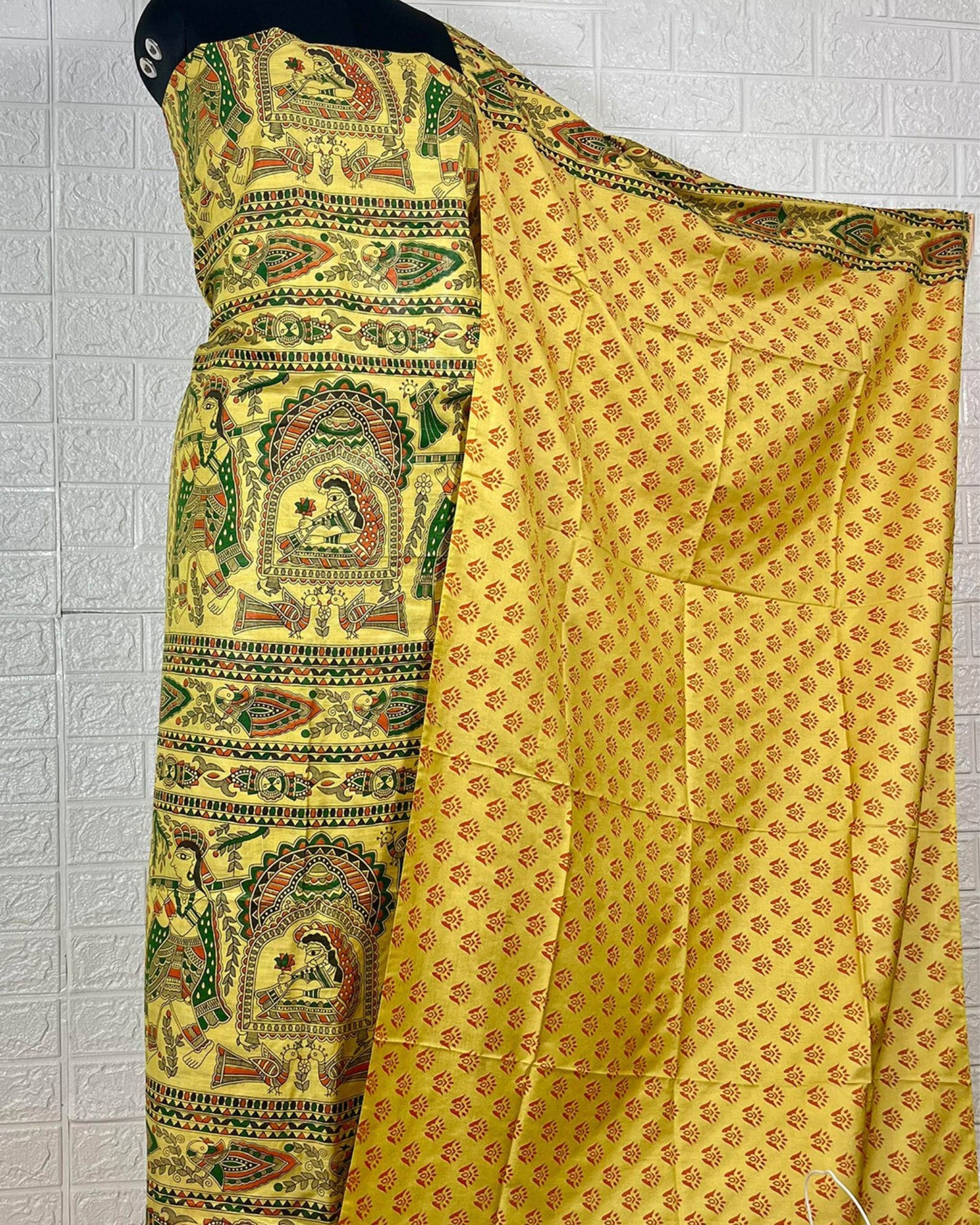 Ethereal Katan Silk Madhubani Yellow Suit