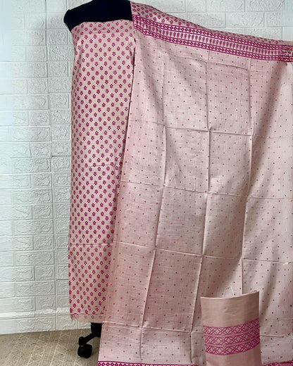 Katan Silk Intricate Blockprint Beige Suit