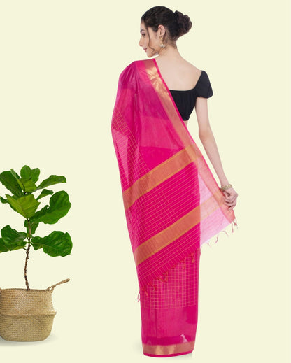 Handcrafted Kota Silk Pink Plain Saree