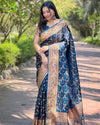 Indiehaat | Banarasi Jaal Katan Silk Zari Woven Blue Saree