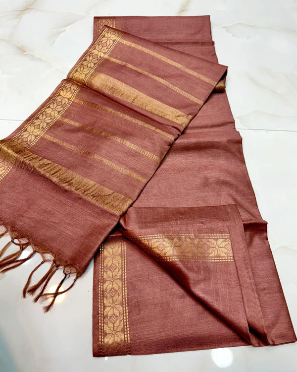 Indiehaat | Kota Silk Weaving Border Brown Saree