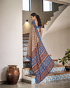 Indiehaat | Blockprinted Mul Cotton Beige Saree