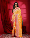 Indiehaat | Banarasi Silk Brocade Weaving Yellow Saree