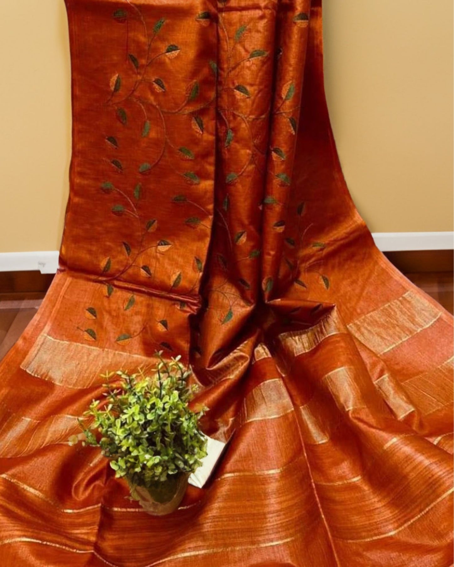 Silkmark Blushing Eri Tussar Silk Embroidered Orange Saree