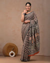 Indiehaat | Mulmul Cotton Saree Multi Color Handblock Printed with Running Blouse