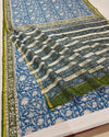 Indiehaat | Blockprint Chanderi Silk Saree Blue | Elegance in Silk