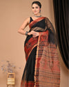 Indiehaat | Blockprinted Kota Doria Black Saree | Elegant