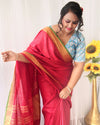 Ornate Handwoven Pure Linen Red Saree