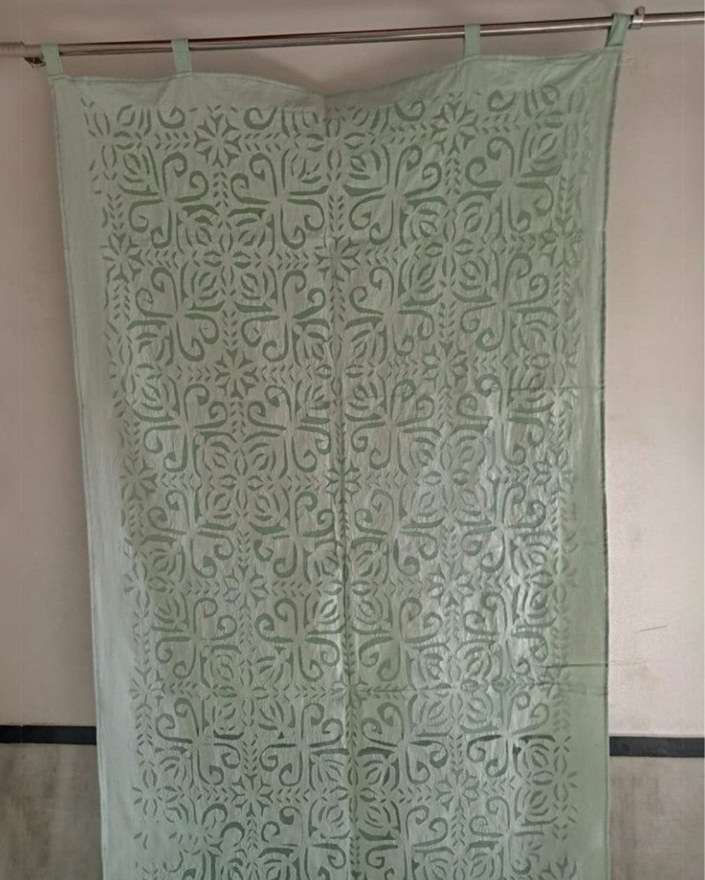 1489-Applique Work Wall Hanging Olive Green Curtain Size - 45"X100"