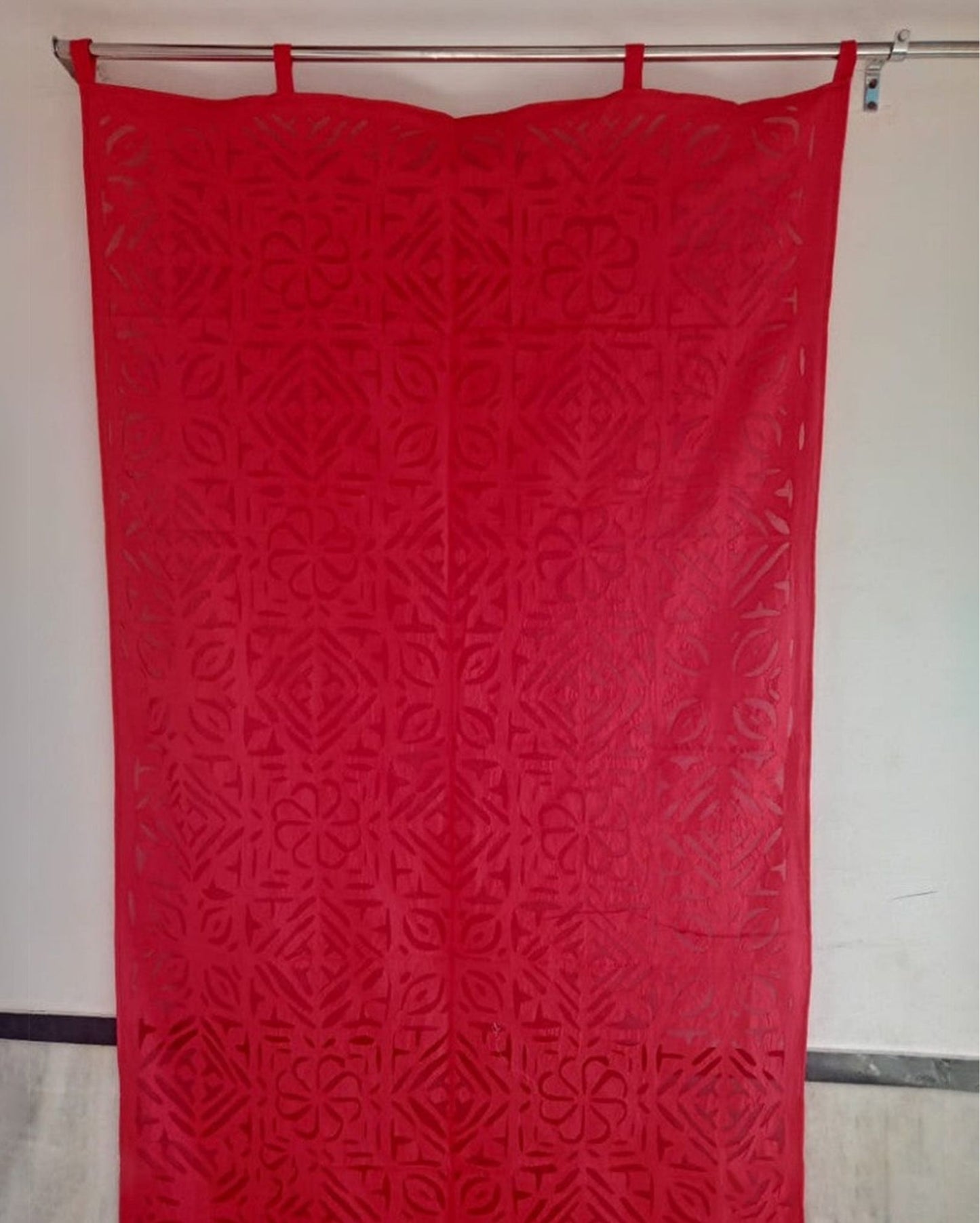 Timeless Handcrafted Red Applique Curtain