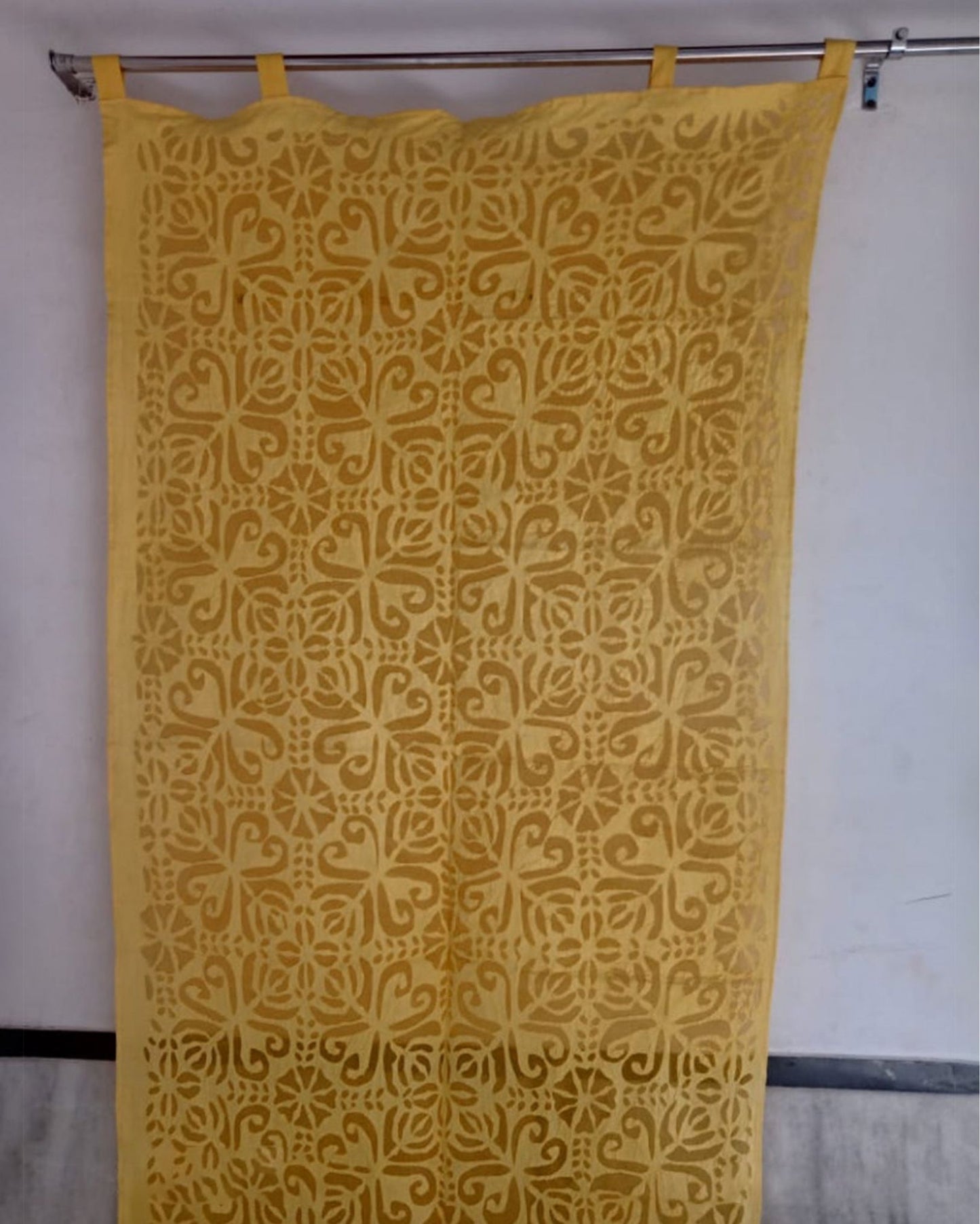 Feminine Handcrafted Yellow Applique Curtain