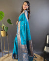 Indiehaat | Soft Silk Contrast Zari Woven Blue Saree