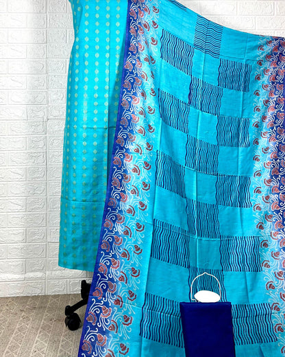 Katan Silk Inspiring Blockprint Blue Suit