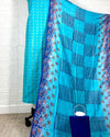 Katan Silk Suit Piece Turquoise Blue Color with Printed Dupatta - IndieHaat