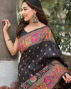 Indiehaat | Pashmina Silk Meenakari Weaving Black Saree