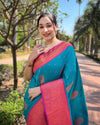 Indiehaat | Soft Silk Contrast Zari Woven Blue Saree