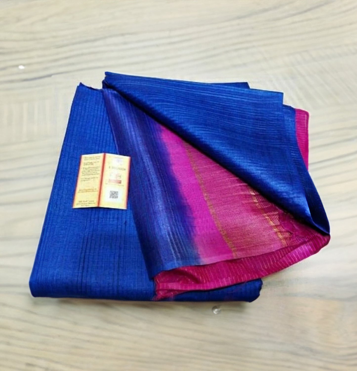 Silkmark Eri Silk Tussar Striped Blue & Pink Saree