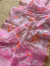 Indiehaat | Pure Muslin Silk Jamdani Saree Pink