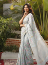 Lucid Silk Linen Embroidered Ash Gray Saree