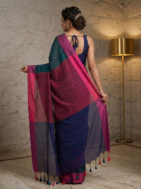 Nirmal Pure Khadi Cotton Sequin Saree Black