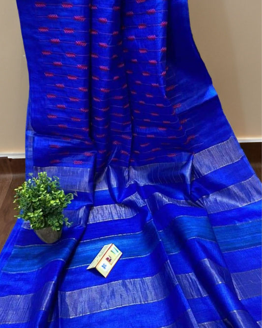 Silkmark Timeless Eri Tussar Silk Embroidered Blue Saree