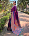 Indiehaat | Soft Silk Contrast Zari Woven Purple Saree