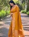 Indiehaat | Banarasi Katan Silk Zari Woven Mustard Saree