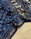 Indiahaat | Maheshwari Silk Saree Blue Color Handblock Print